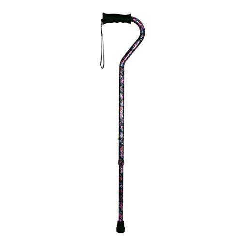 Carex Ergo Offset Adjustable Walking Cane, Black Flower, 1 Ea